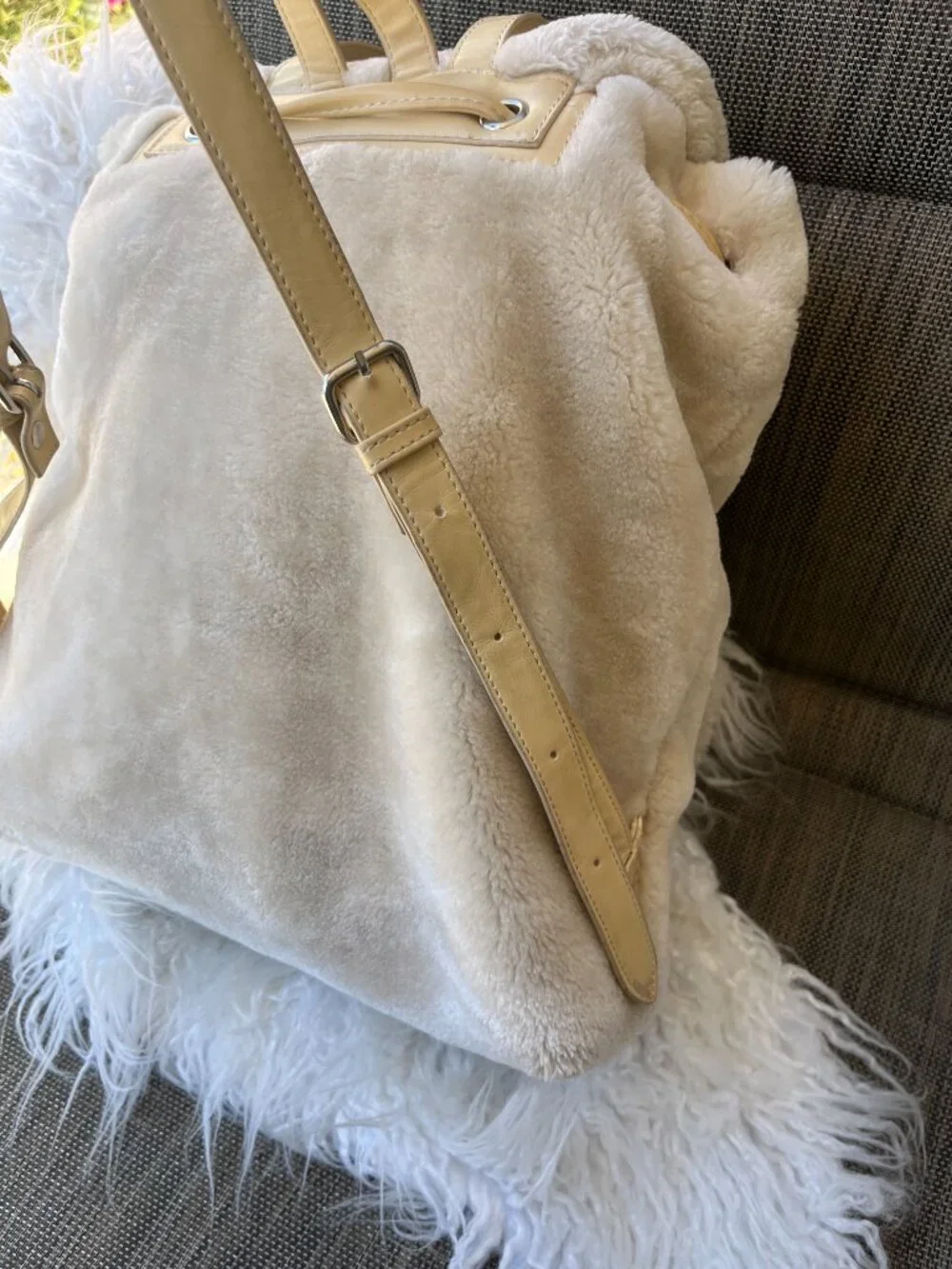 Urban Outfitters Plush Fuzzy Cream Sherpa Flap Backpack Bag